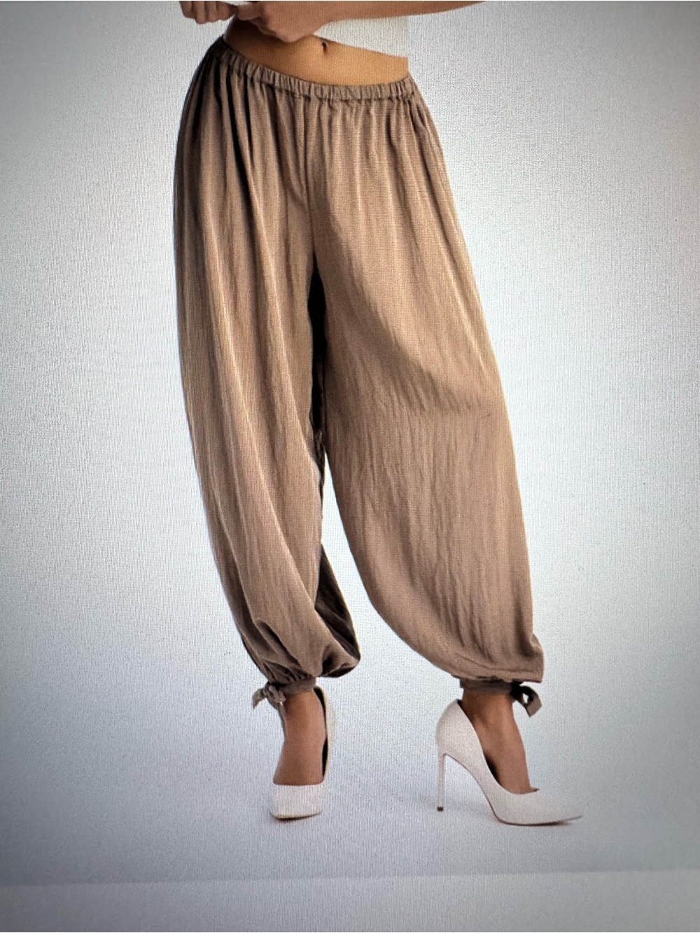 Fashion Nova Taupe Wide Leg Drawstring Hem Pants